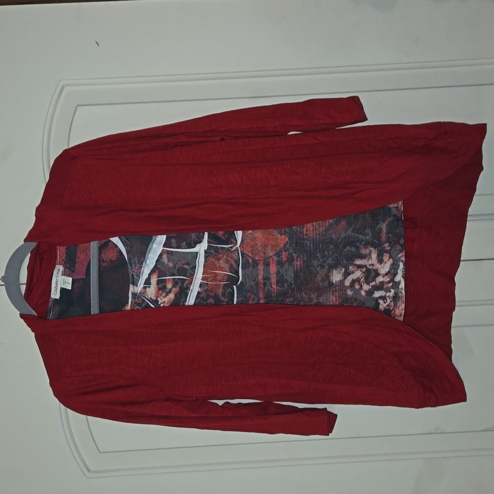 Coldwater Creek Top & Cardigan Set Red Print Size Small